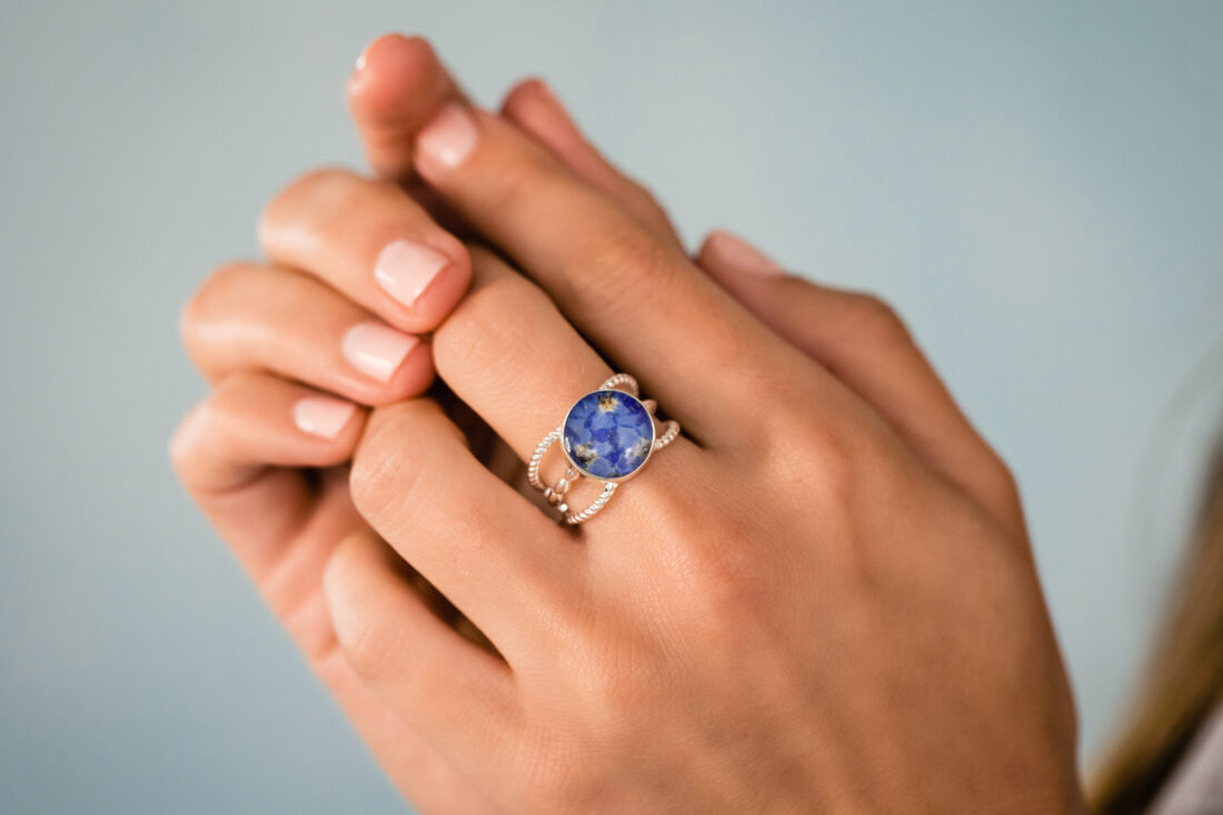 Boho Ring with Forget-Me-Not flower petals