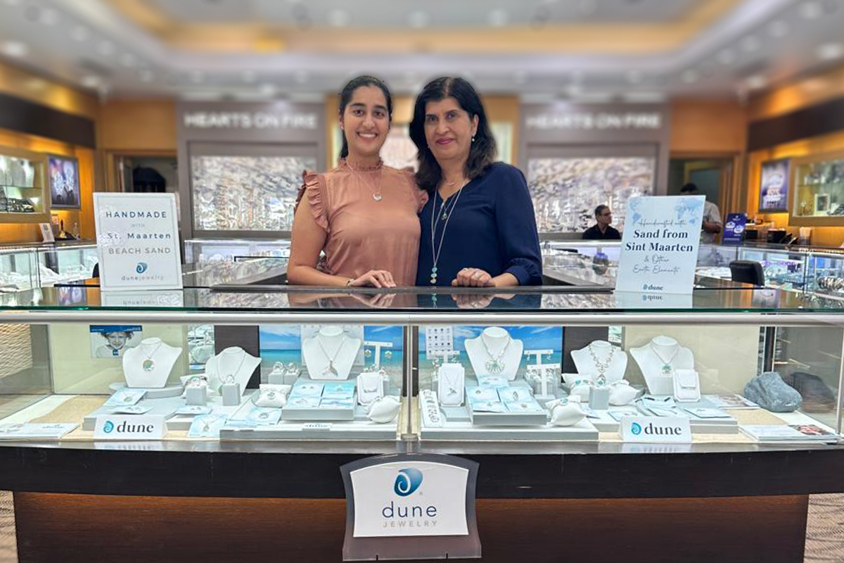 Jharna Aswani and her daughter Aarti at Majesty Jewelers in Philipsburg, Sint Maarten. Dune Jewelry retailers.
