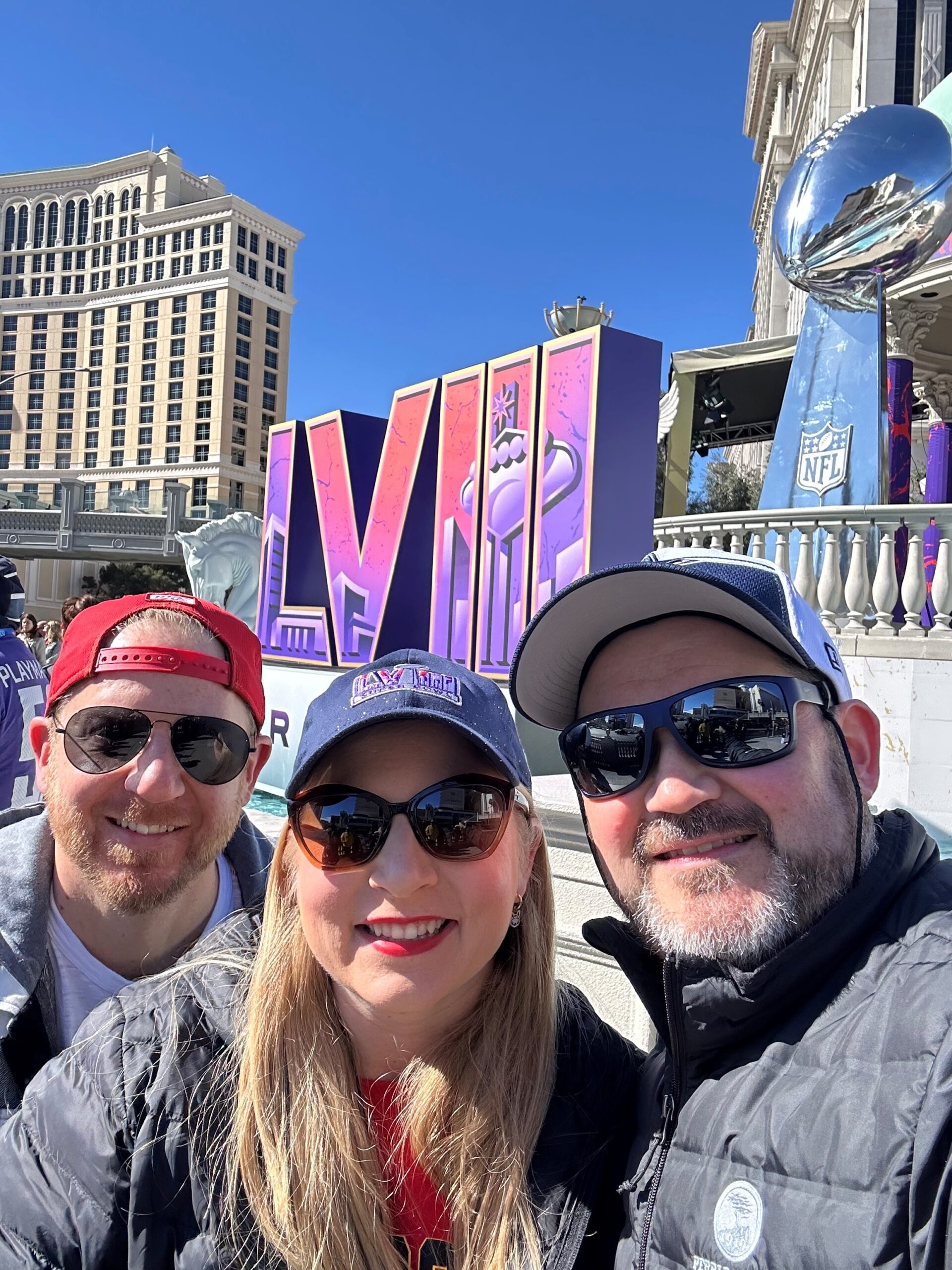 Alyssa, Matt, and Andrew at the Super Bowl.