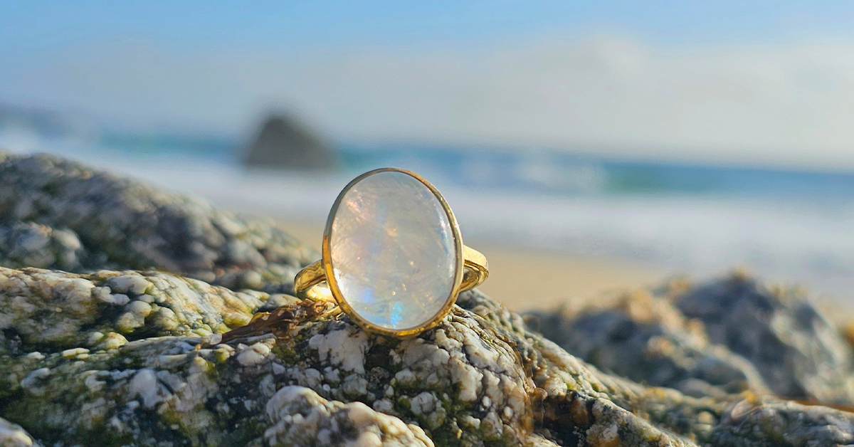 Gold Goddess Ring with Genuine Moonstone & 14k Gold Vermeil from Sports Illustrated Camille Kostek's jewelry collection.
