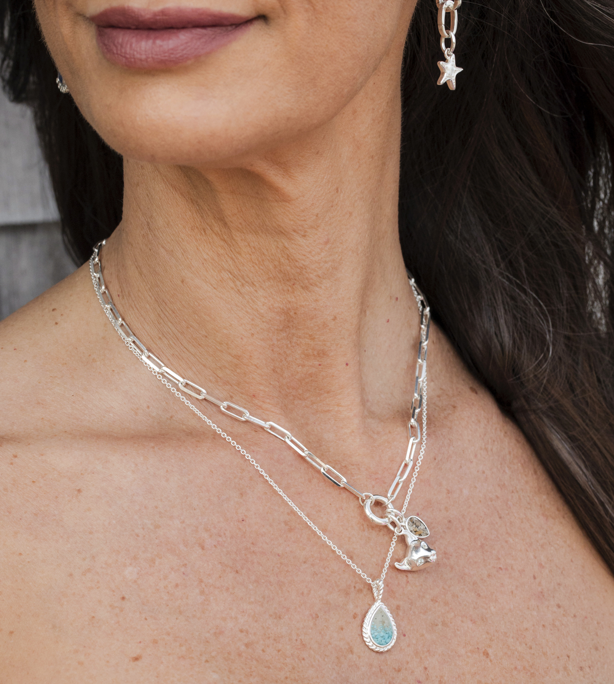 Travel treasure charms, charm necklaces by Captain Kate and Dune Jewelry.