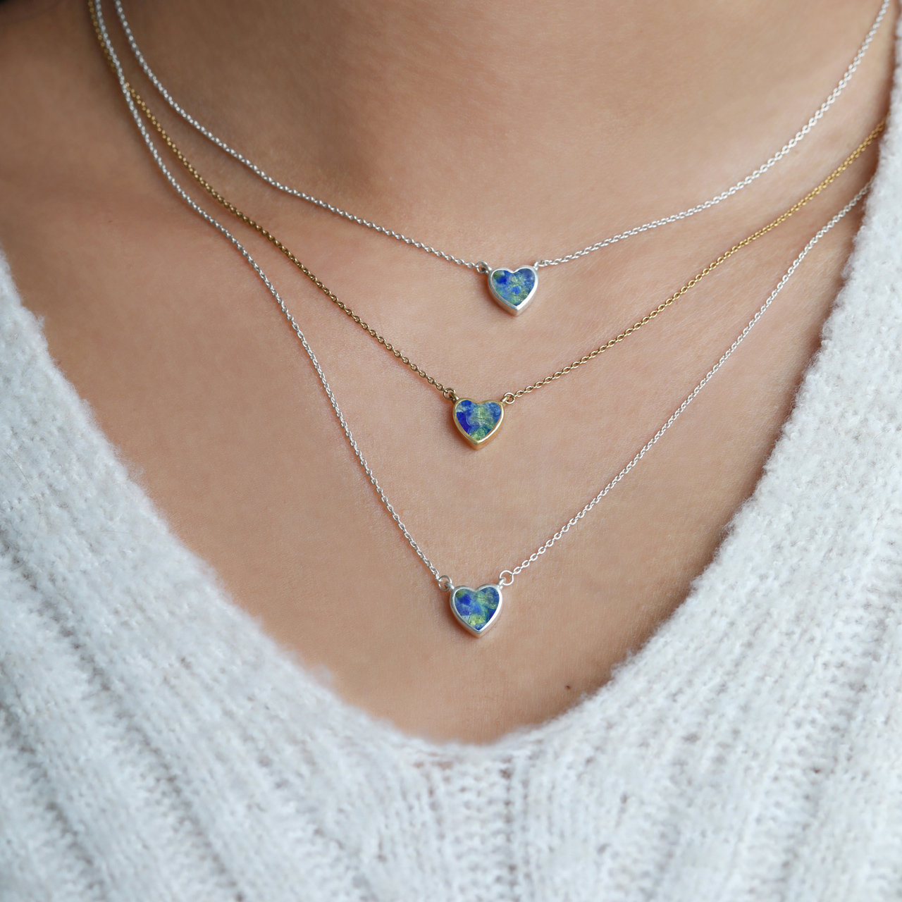 Delicate Dune Heart Necklace - Blue & Green Sea Glass