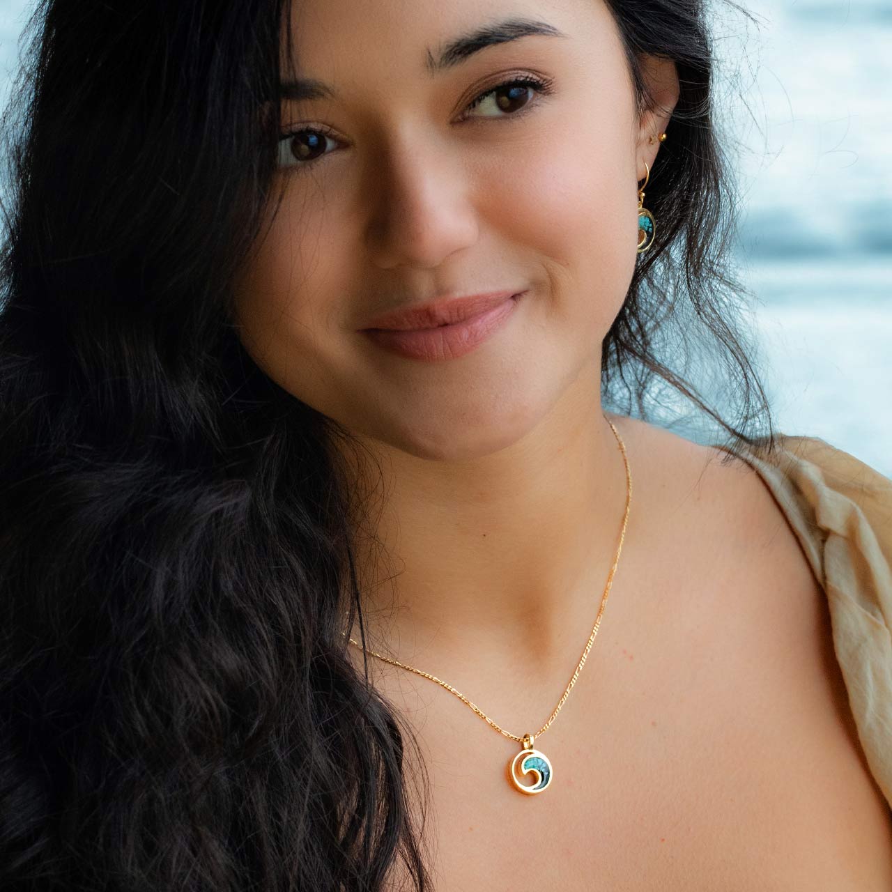 Wave Necklace - 14k Gold Vermeil - Turquoise Gradient