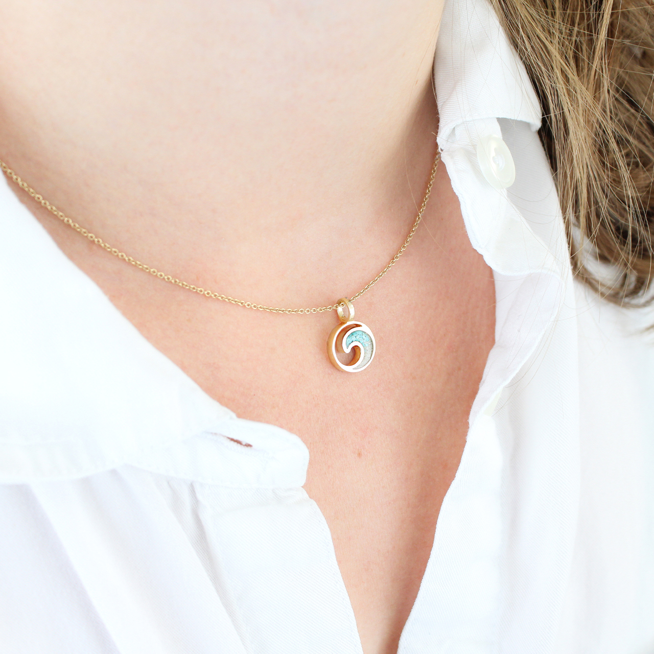 Wave Necklace 14k Yellow Gold - Turquoise Gradient