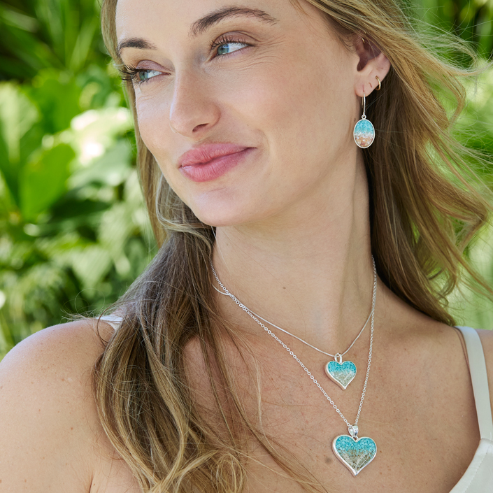 Large Heart Necklace - Dune Silver - Turquoise Gradient
