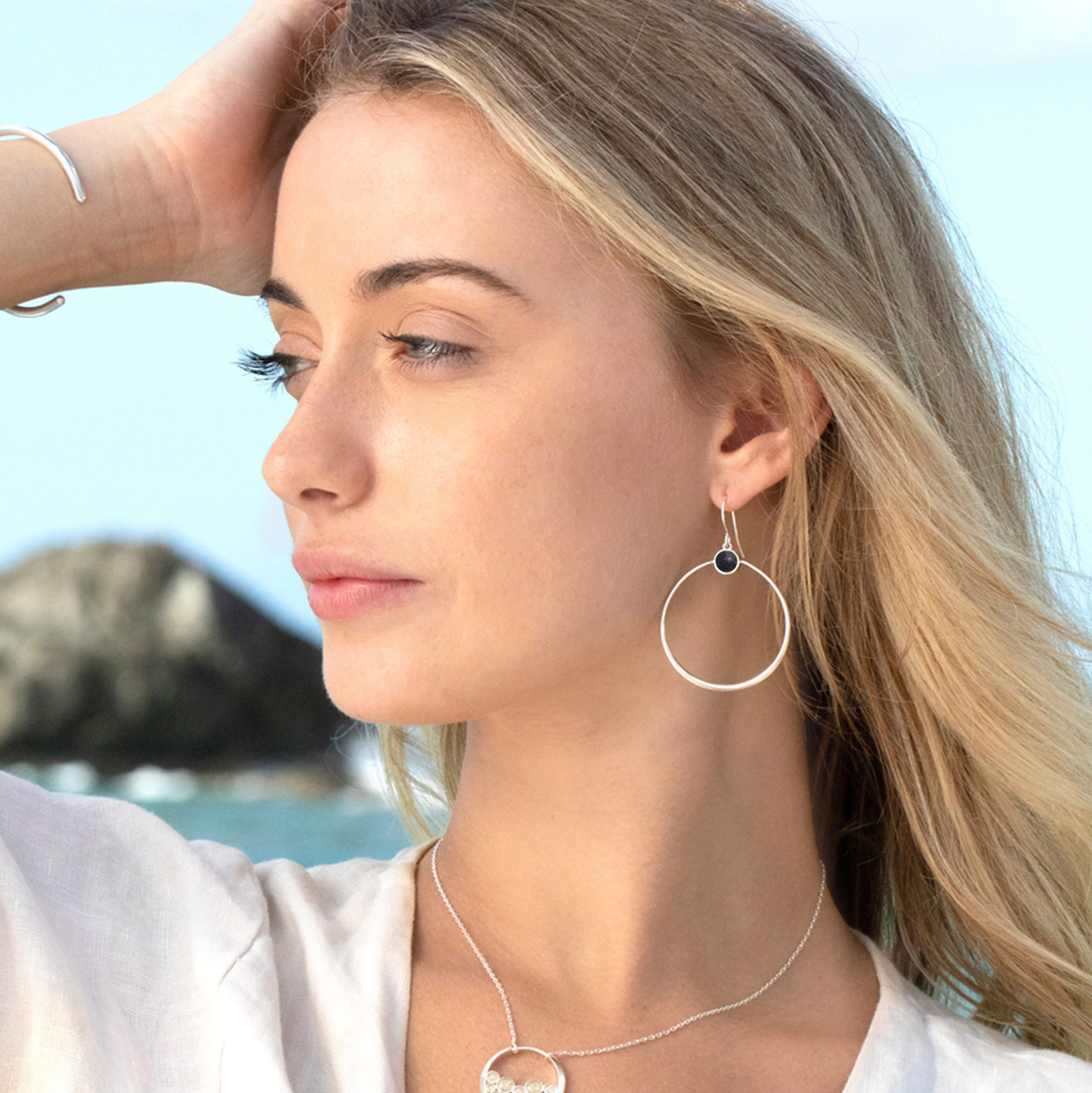 Meteorite Daisy Hoop Earrings