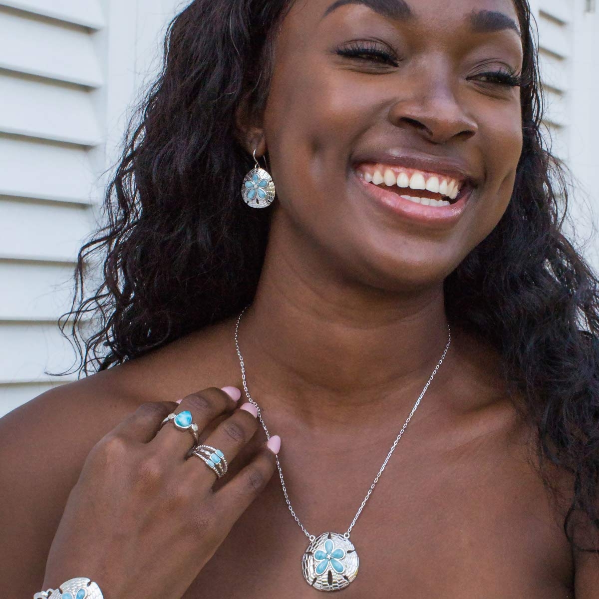 Sand Dollar Drop Earrings Larimar | Dune Jewelry