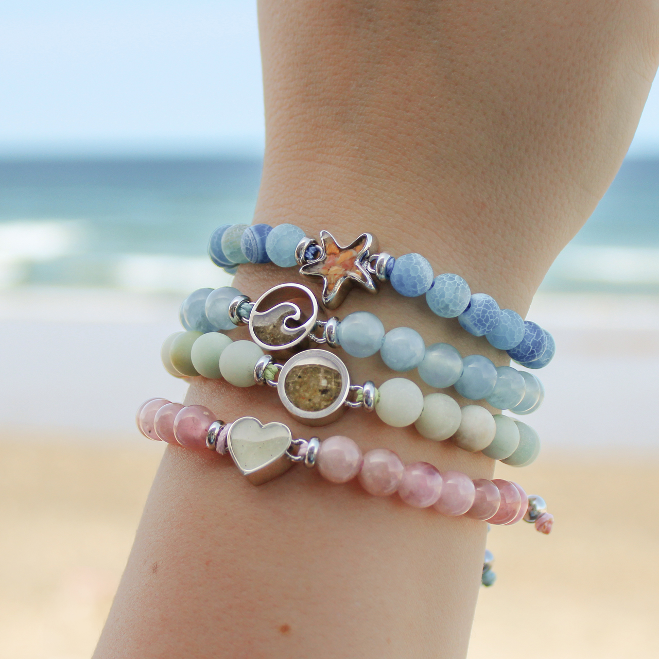 Beaded Bracelet Adjustable - Wave - Aquamarine