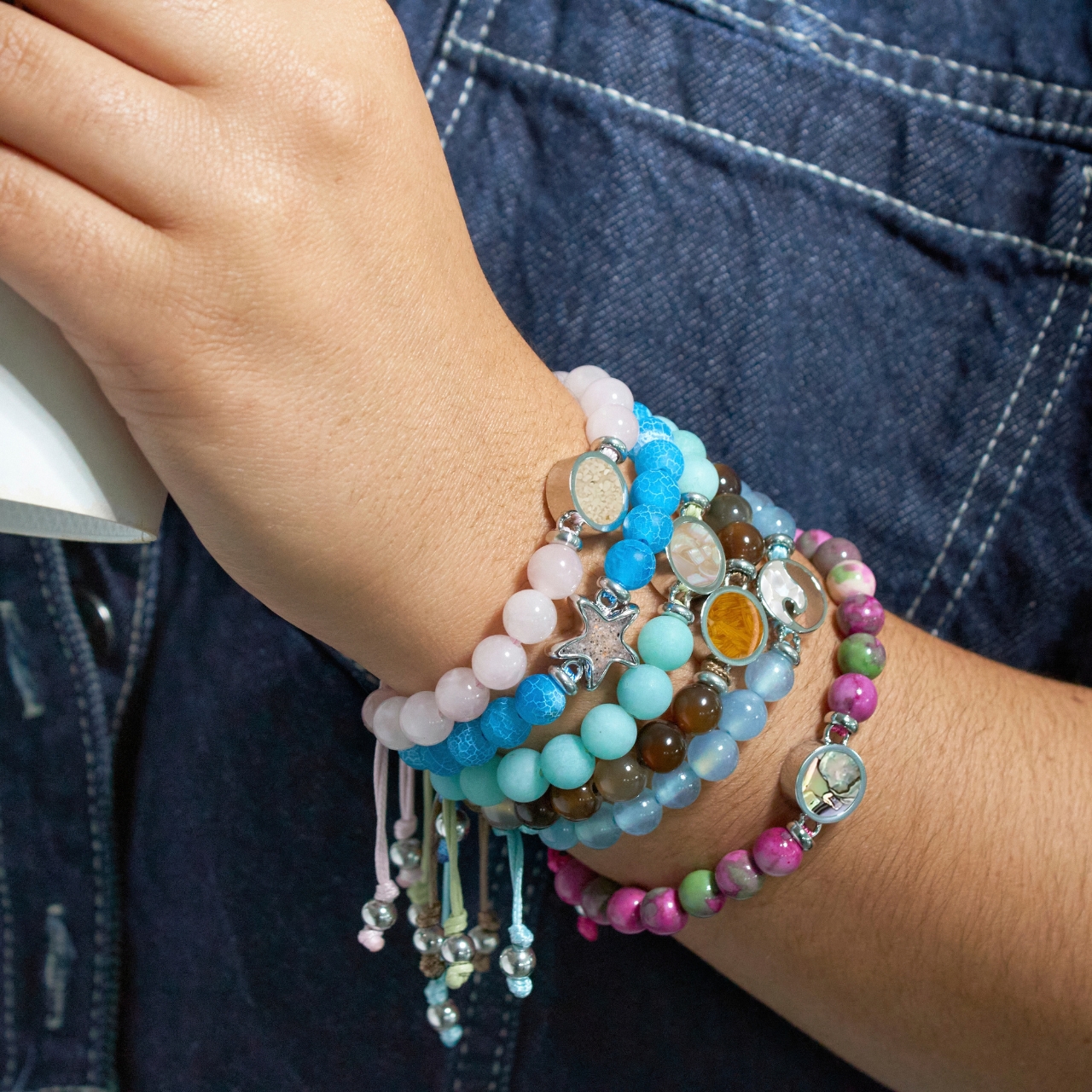Beaded Bracelet Adjustable - Round - Rose Quartz