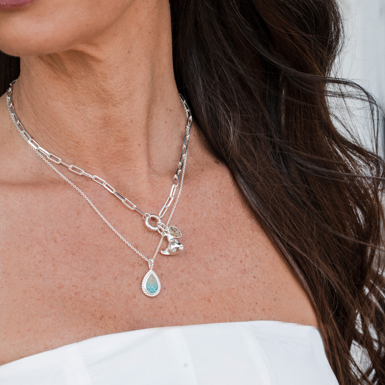 Nautical silver mermaid necklace with rope detailing and a teardrop motif carrying genuine moonstone, best jewelry for ocean lovers.