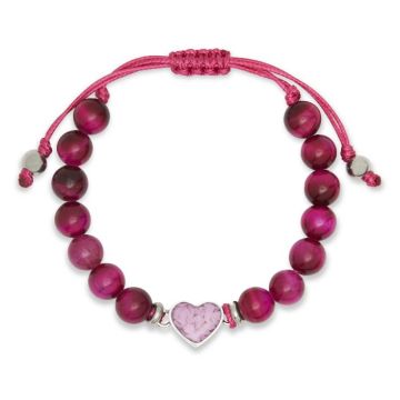Beaded Bracelet Adjustable - Heart - Pink Tiger Eye