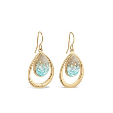BC - Teardrop Ripple Earrings - 14k Gold Vermeil - Diamond & Turquoise Gradient