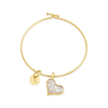 Heart Gold Bangles with Beach Sand, Gemstones, and shells, custom bangle bracelets.