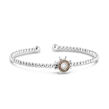 Beaded Cuff Bracelet - Ship's Wheel - Silver