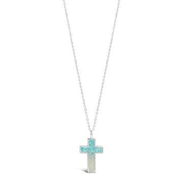 Cross Necklace - Dune Silver - Turquoise Gradient