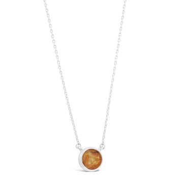 Dainty birth month jewelry featuring a round design with Marigolds and a cable chain necklace. Perfect October birthday gift or holiday gift.