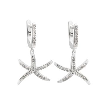 Diamond Starfish Drop Earrings - 14k White Gold