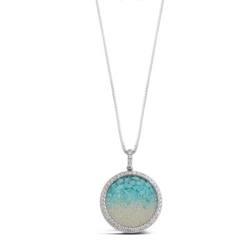 Diamond Solara Necklace - Round - Sterling - Turquoise Gradient