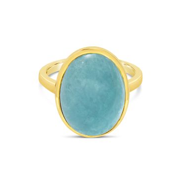 Camille Kostek gold jewelry, ice blue aquamarine cabochon ring.