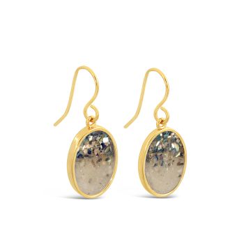 14k gold vermeil abalone shell fragment gradient and custom beach sand, shells, or earth elements in large sandrop earrings. Ocean-inspired abalone jewelry.