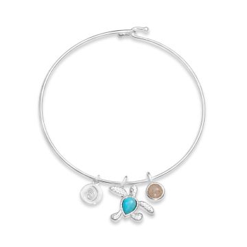 Sea Turtle Bangles with Larimar and Beach Sand, custom bangle bracelets