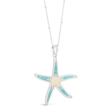 Sea-inspired jewelry design featuring a sterling silver starfish sea star, turquoise gradient, and your choice of sand or earth element on your desired chain.
