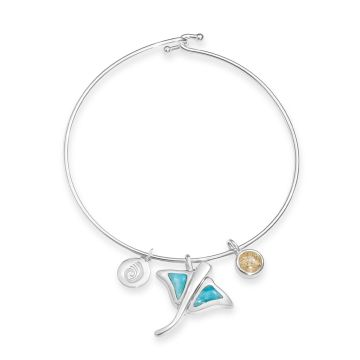 Stringray manta ray bangles with Larimar and Beach Sand, custom bangle bracelets