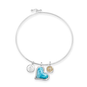 Heart Bangles with Larimar and Beach Sand, custom bangle bracelets