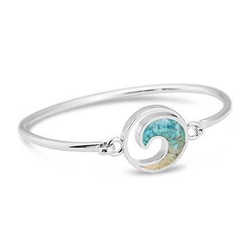 Nautical bracelet handcrafted with sterling silver featuring an ocean wave, turquoise gradient design and your choice of sand or element. Great simple yet elegant jewelry design for ocean aficionados and beach lovers.