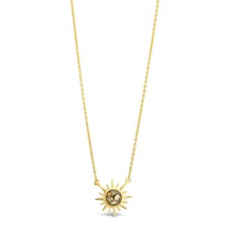 Gold sun necklace with delicate sunburst pendant and customizable sand