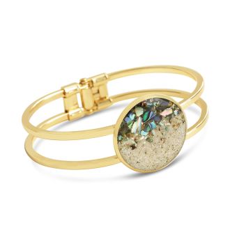 Discover abalone symbolism with this bold 14k gold coastal jewelry Marina Bracelet perfect to wear on a yacht or at the beach. Abalone jewelry is a symbol of good luck and wellbeing.