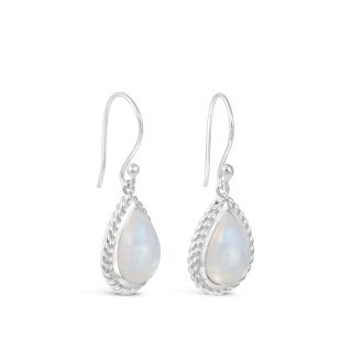 Nautical silver mermaid earrings with rope detailing and a teardrop motif carrying genuine moonstone, best jewelry for ocean lovers.