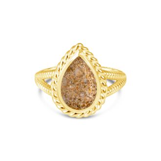 Nautical gold mermaid ring with rope detailing and a teardrop motif personalized with sand, shells, or elements, best jewelry for ocean lovers.