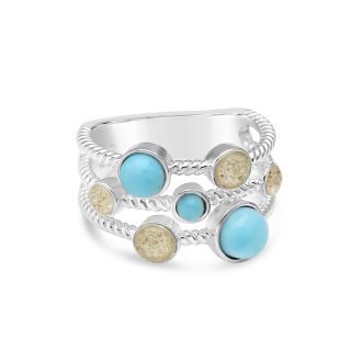 Seven Bezel Ring - Larimar and Sand
