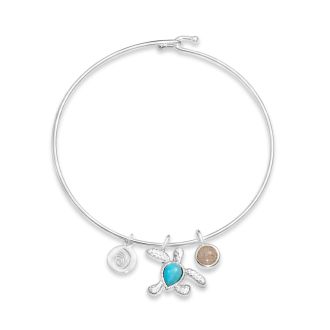 Sea Turtle Bangles with Larimar and Beach Sand, custom bangle bracelets