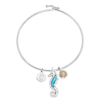 Seahorse Bangles with Larimar and Beach Sand, custom bangle bracelets