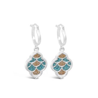 Shimmering teal cascade and sterling silver earrings personalized with your favorite sand or earth element. Symbolic jewelry.
