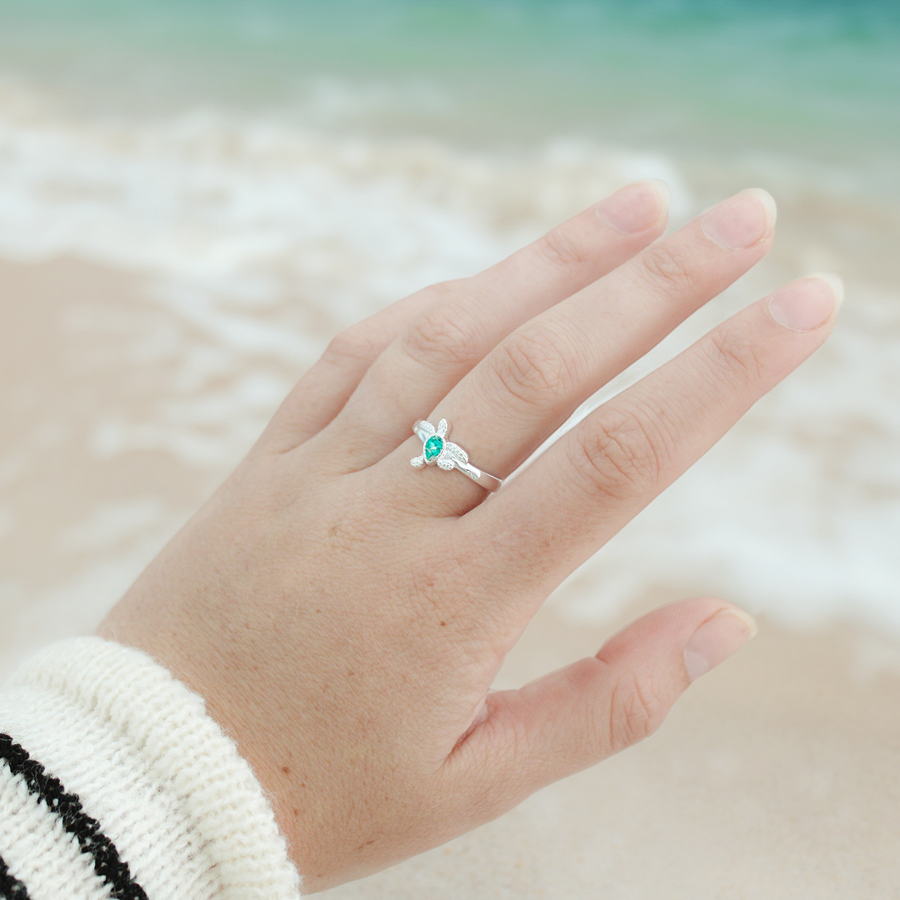 Dainty and delicate sterling silver ring featuring a unique sea turtle design and your choice of sand or earth element.