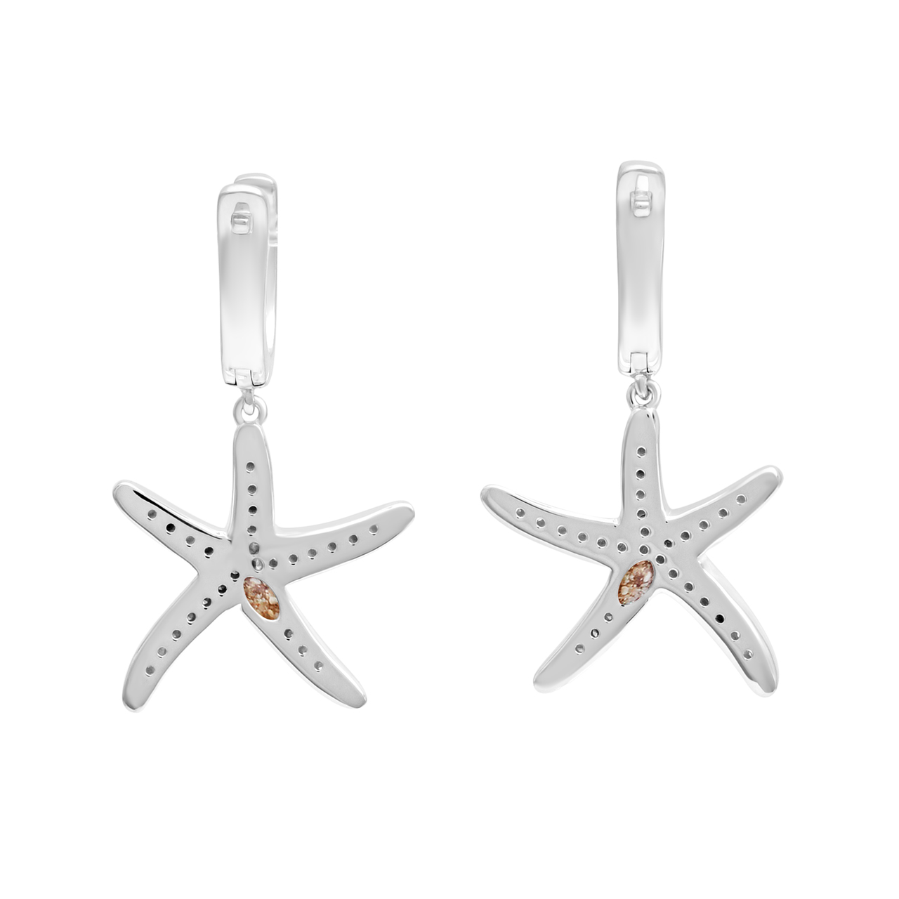 Diamond Starfish Drop Earrings - 14k White Gold