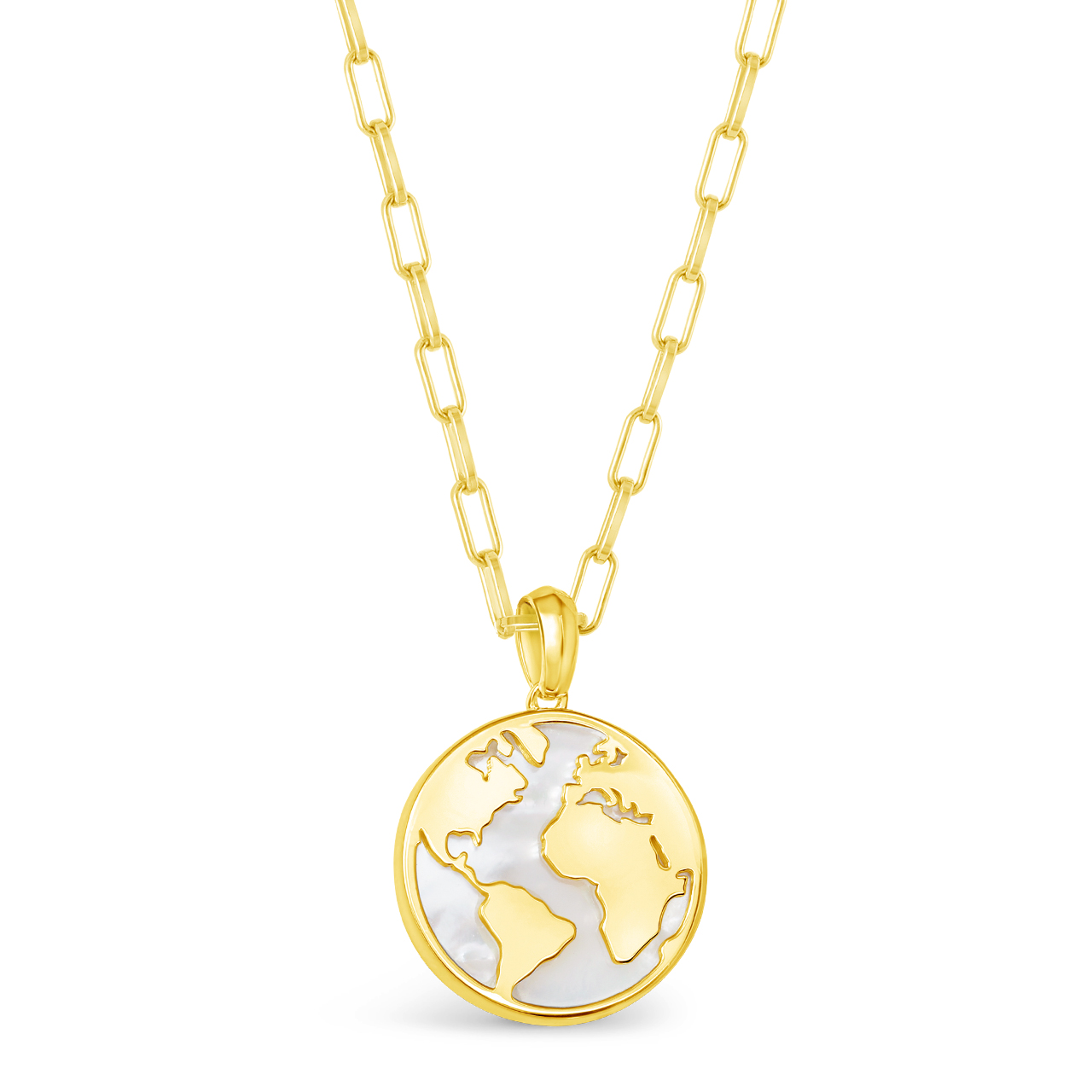 Globe World Traveler Necklace By Christine Kesteloo - Mother of Pearl - 14k Gold Vermeil