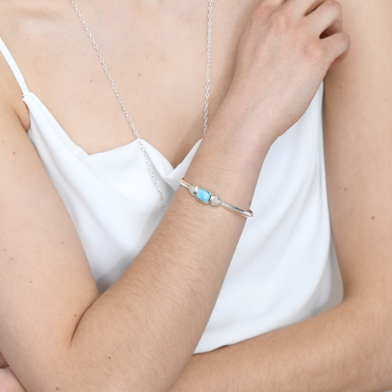 Serenity Cuff Bracelet - Larimar and Sand