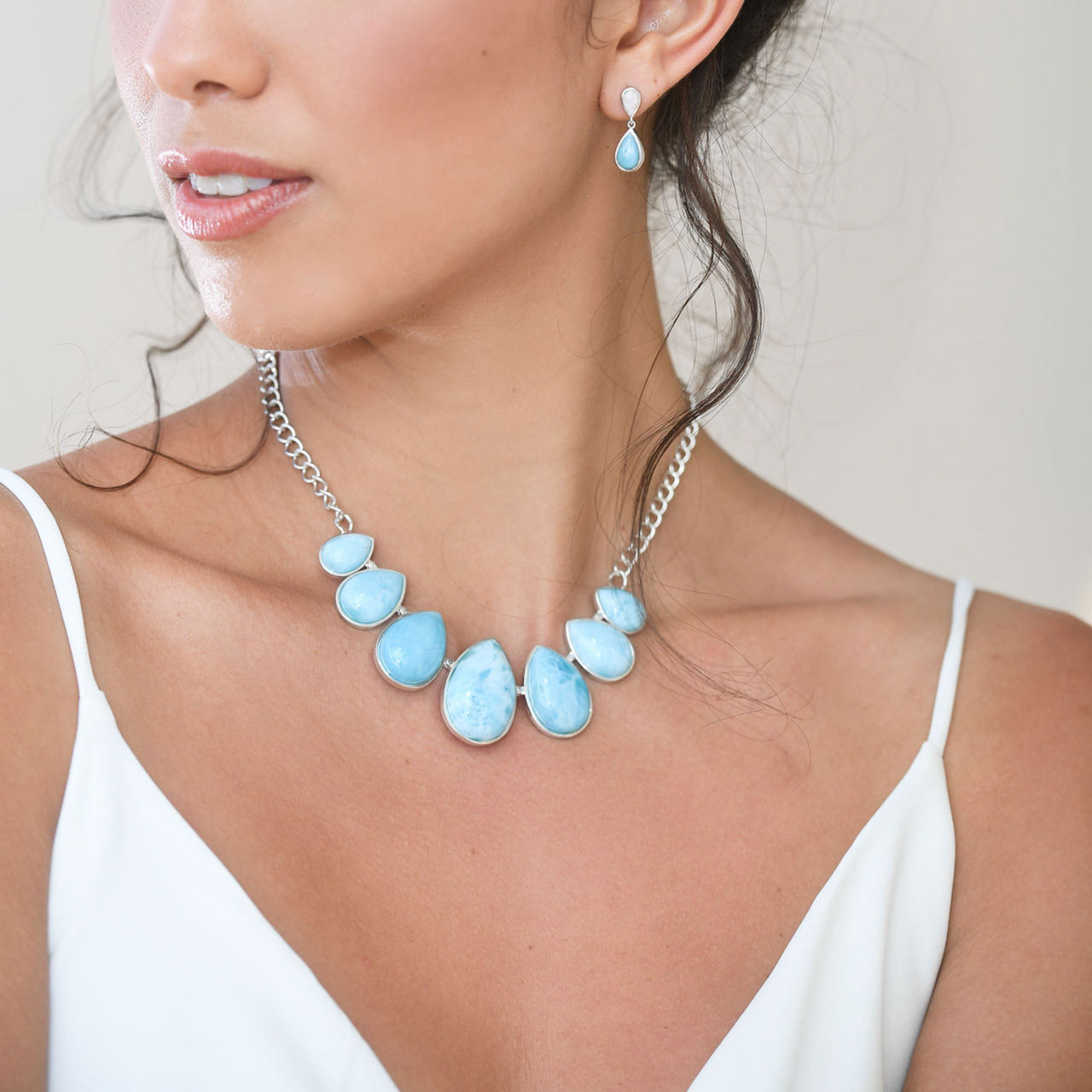 Teardrop Earrings Larimar and Sand