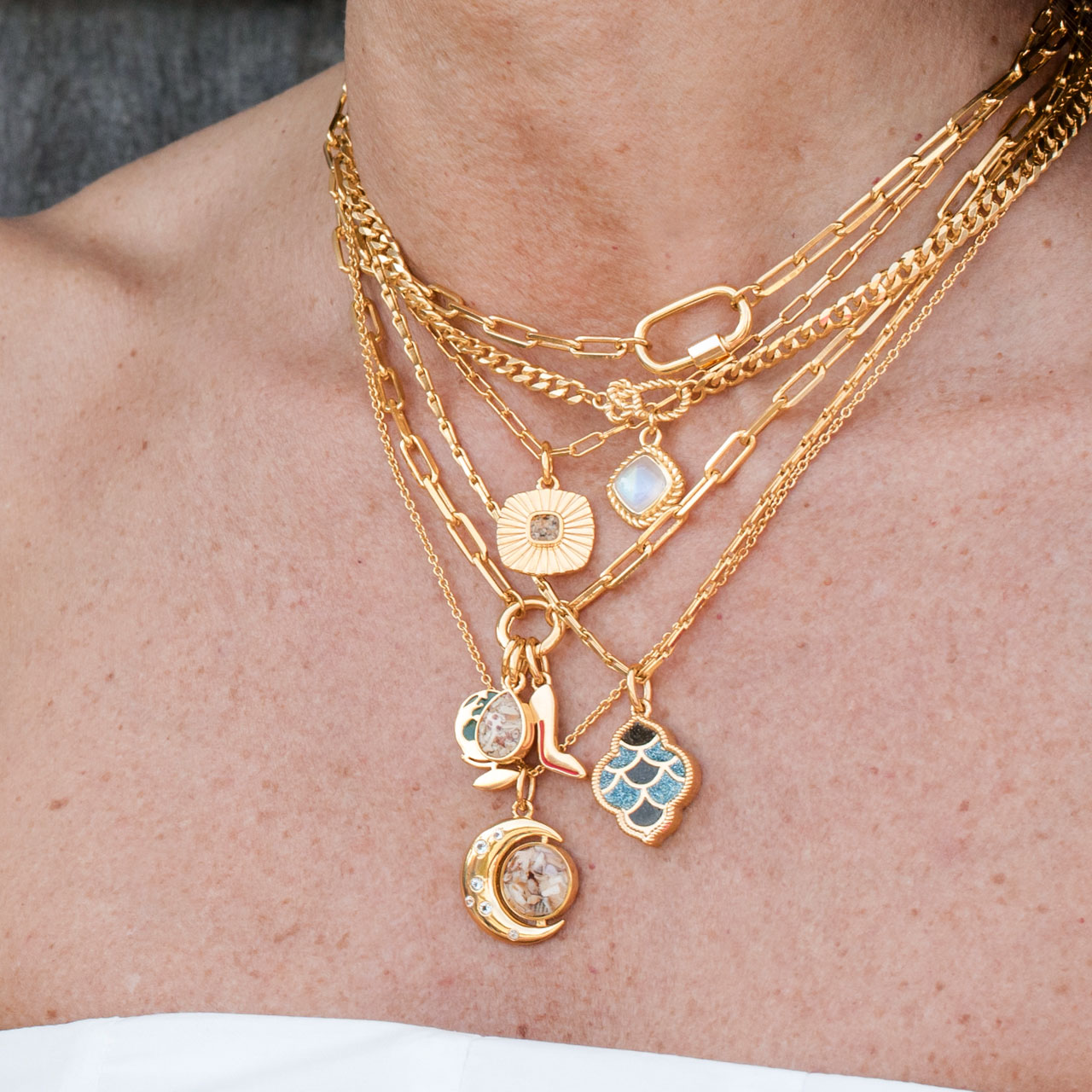 Shimmering teal cascade and 14k gold vermeil necklace personalized with your favorite sand or earth element. Symbolic jewelry.