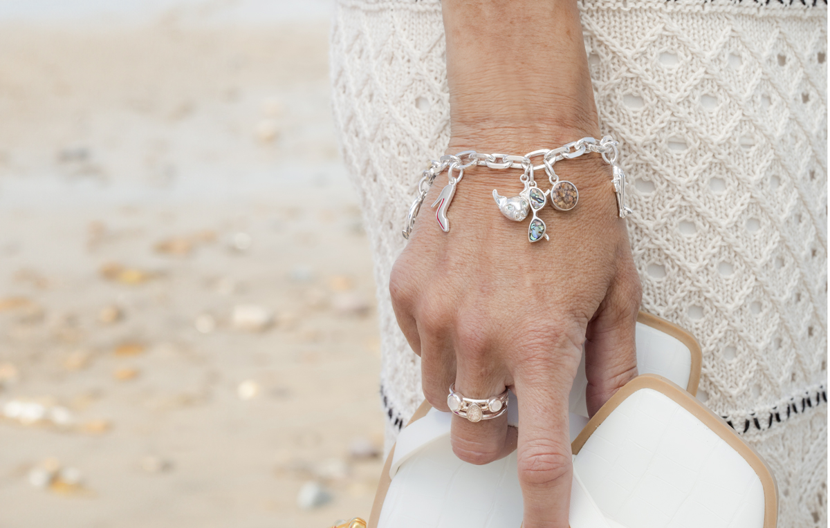 Travel charm bracelet with custom charms, nautical jewelry beach charm bracelet.